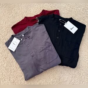 Riyiper Men's Henley Shirts - Black, Gray, and Burgundy